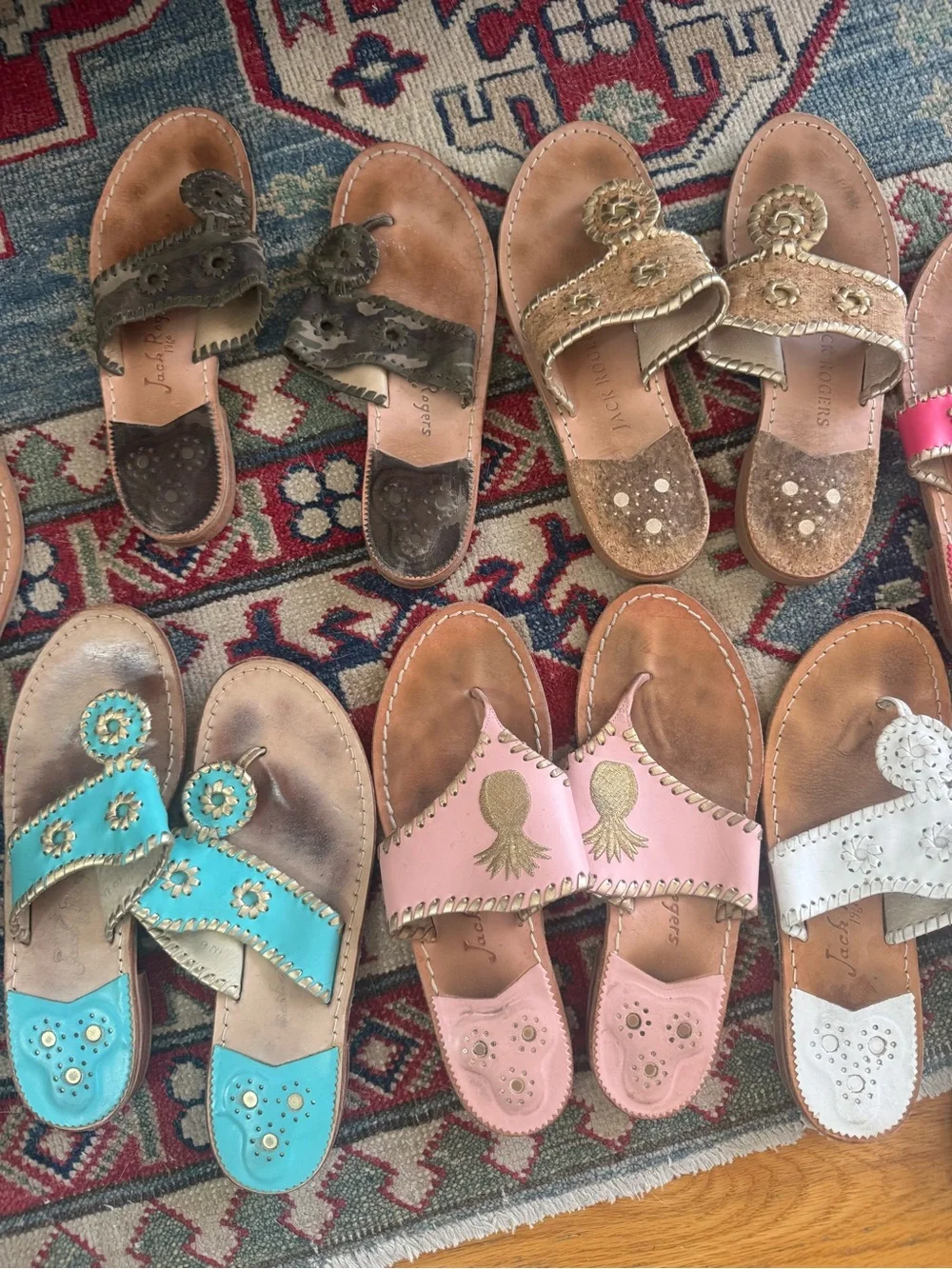 Lot: Jack Rogers  Leather Slide Sandals - Embellished Medallions